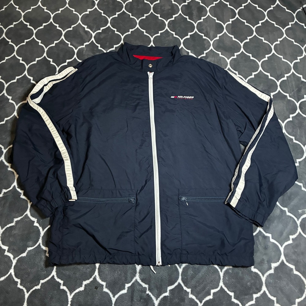 Tommy Hilfiger Athletics Vintage Windbreaker Jacket‎ Mens XXL Navy Blue Full Zip